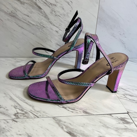 LIKE NEW Mix No. 6 Aliciana Iridescent Purple Snake Heeled Sandal SZ 10 - Picture 4 of 11